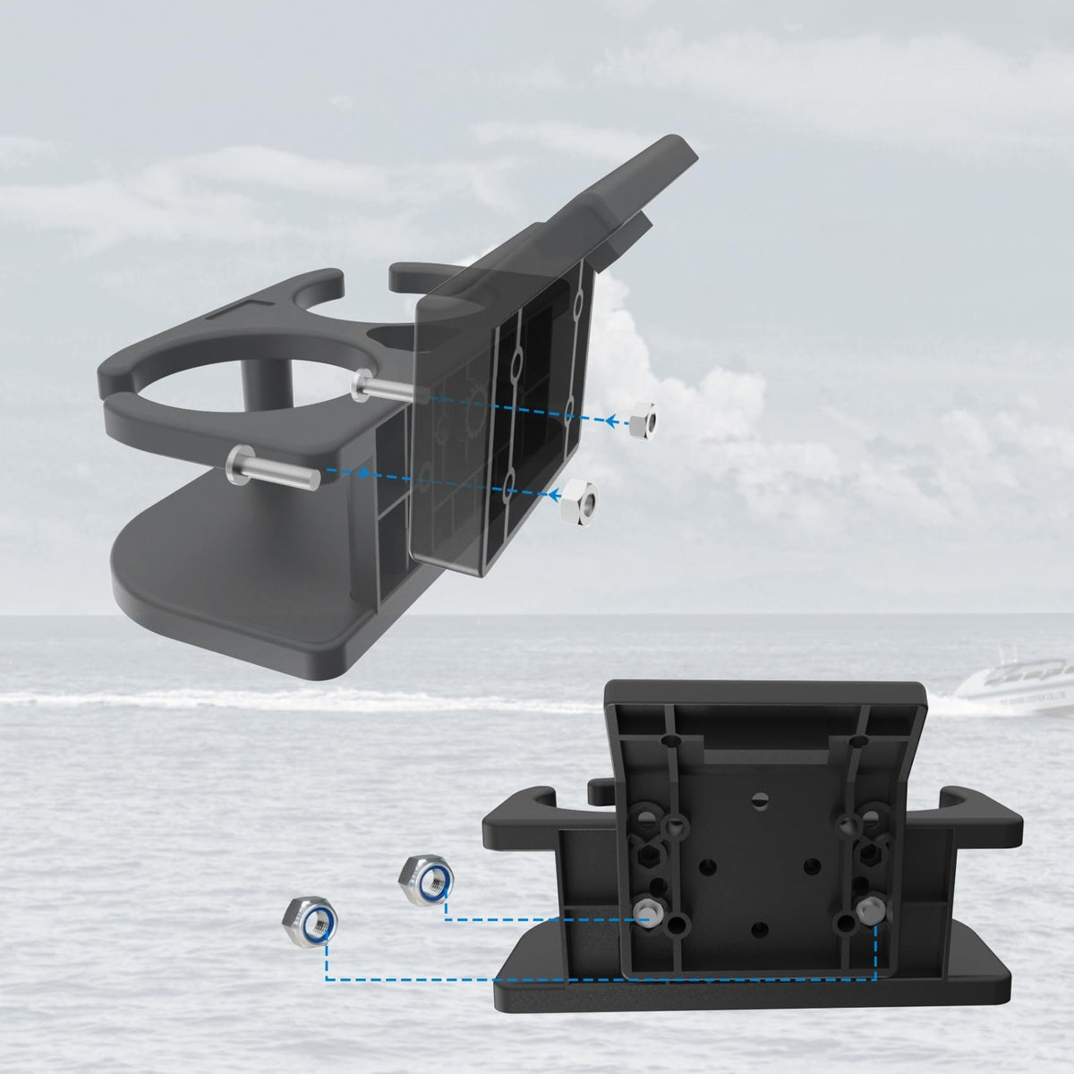 Adjustable Marine Double Boat Cup Holder 45° Track Mount ABS No Drill