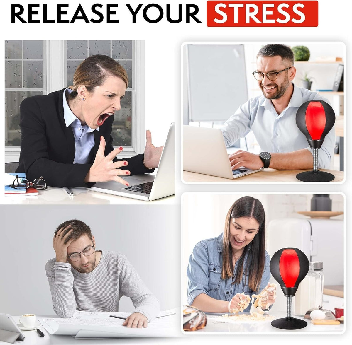 Desk Stress Relief Punching Bag with Pump - Stress Buster Toy for Office & Home