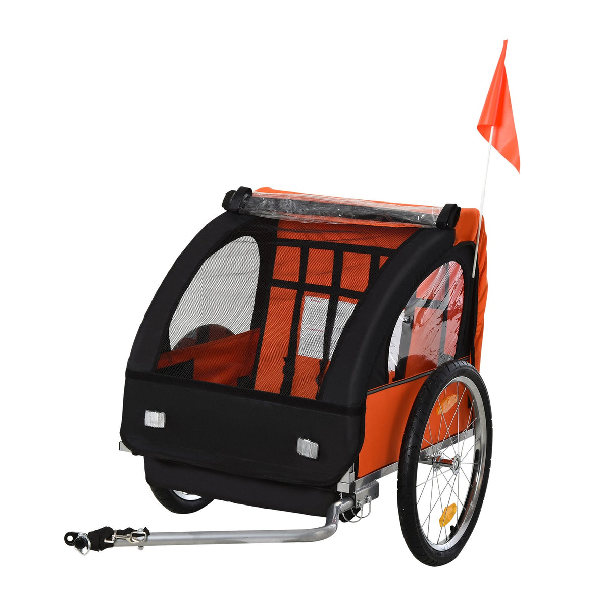 2-Seat Kids Bicycle Trailer - Orange, Steel Frame & Easy Entry