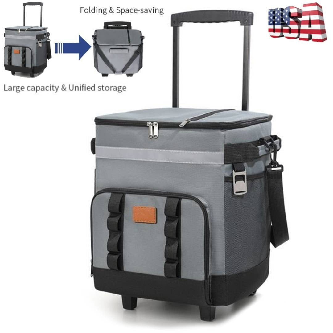 Large Portable Wheeled Cooler Bag with Detachable Trolley - Insulated Food Carrier