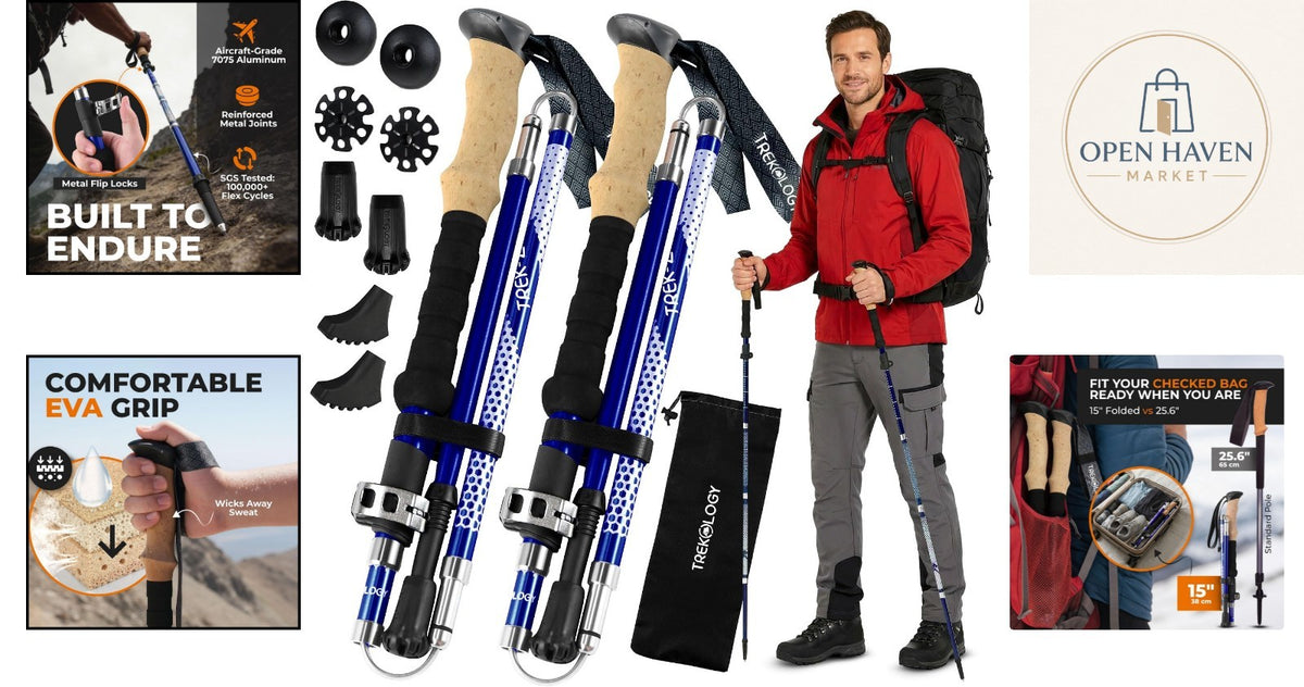 Lightweight Adjustable Hiking Poles Set - Trek-Z 2 Pack for Outdoor Support