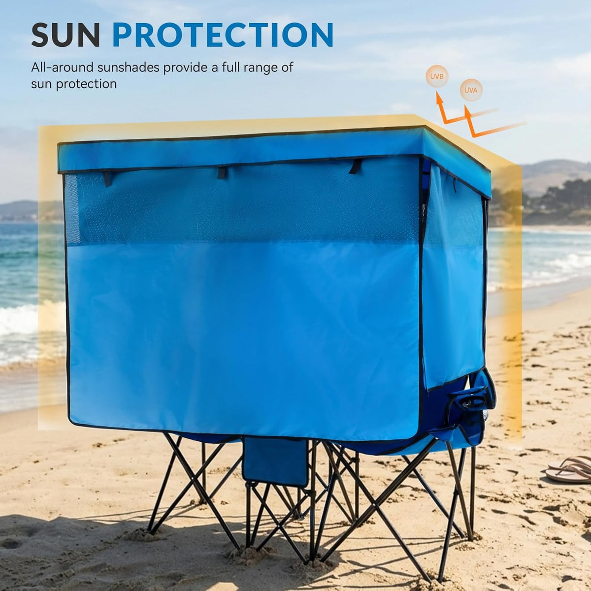 Double Beach Chair with Canopy Shade and Cooler Bag