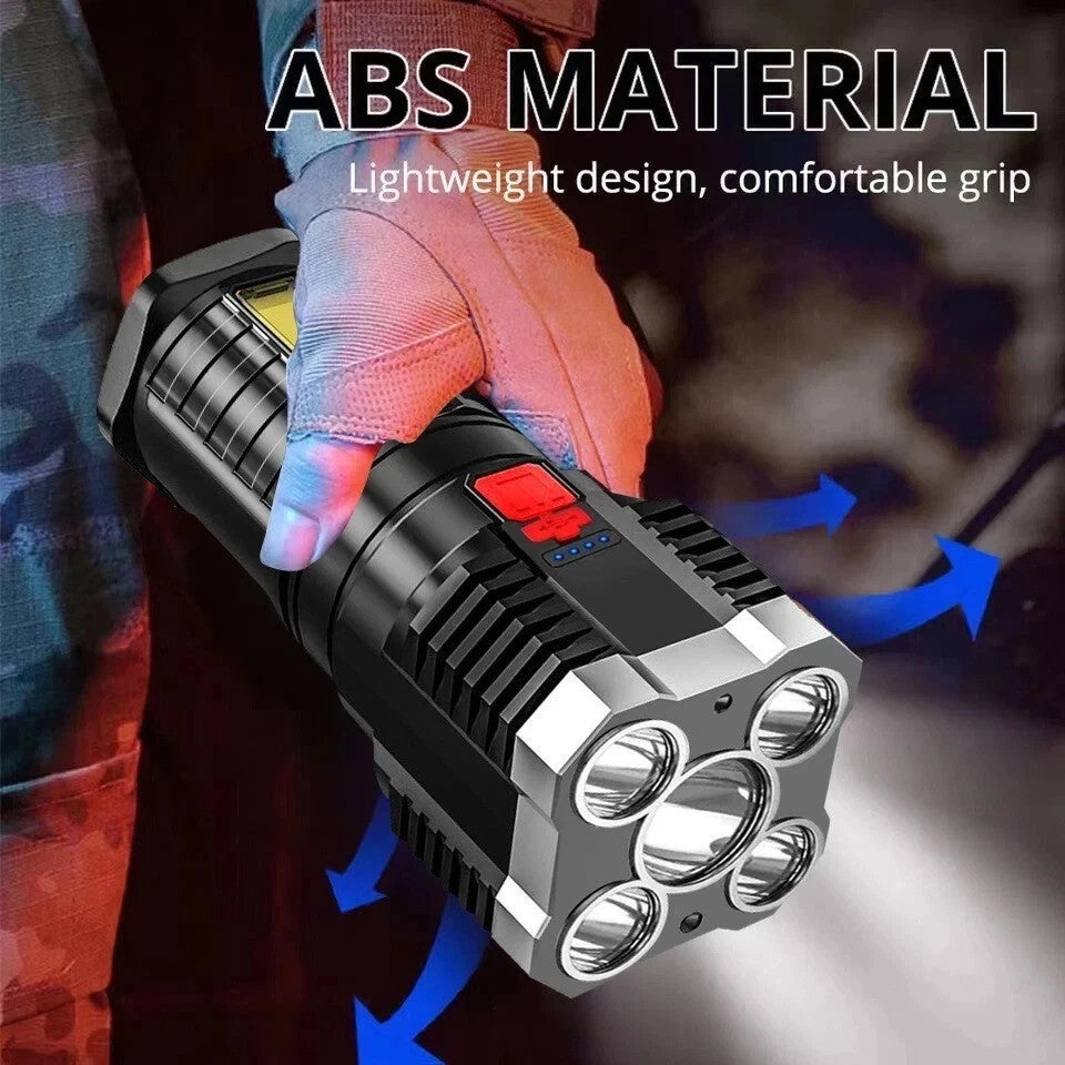 Rechargeable LED Torch Flashlight for Camping and Outdoor Use - High Brightness Tactical Light