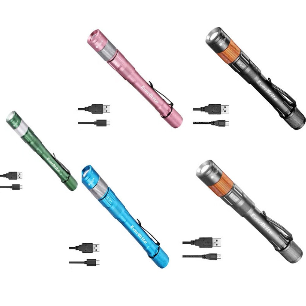 Rechargeable LED Pen Light Flashlight Water Resistant Aluminum Compact