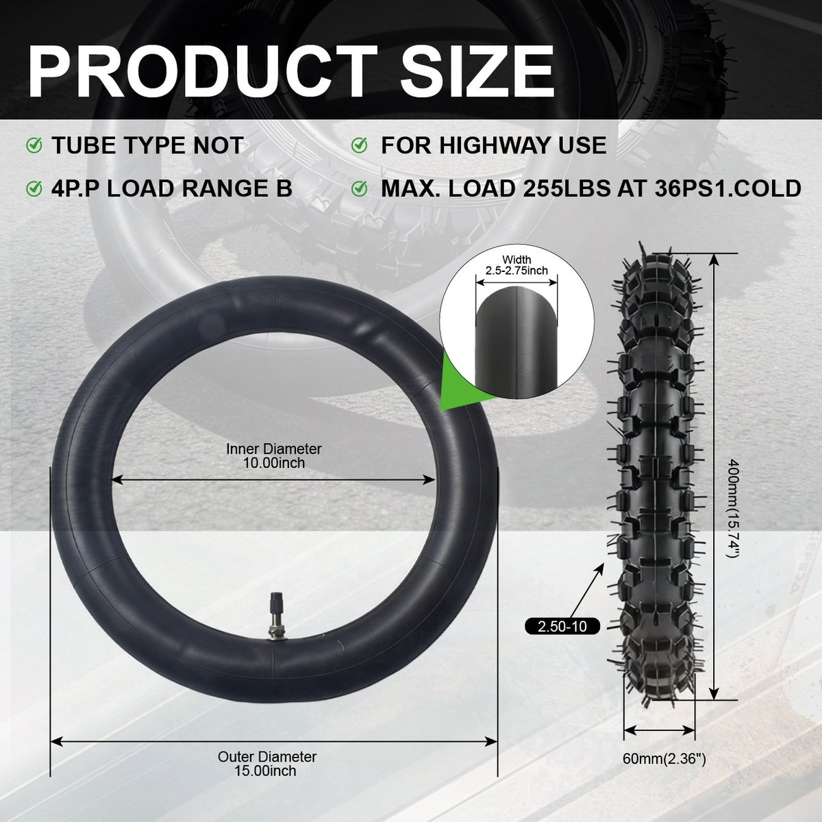 10-Inch Tire & Inner Tube Set for Honda CRF50F XR50R Dirt Bike 2.50-10