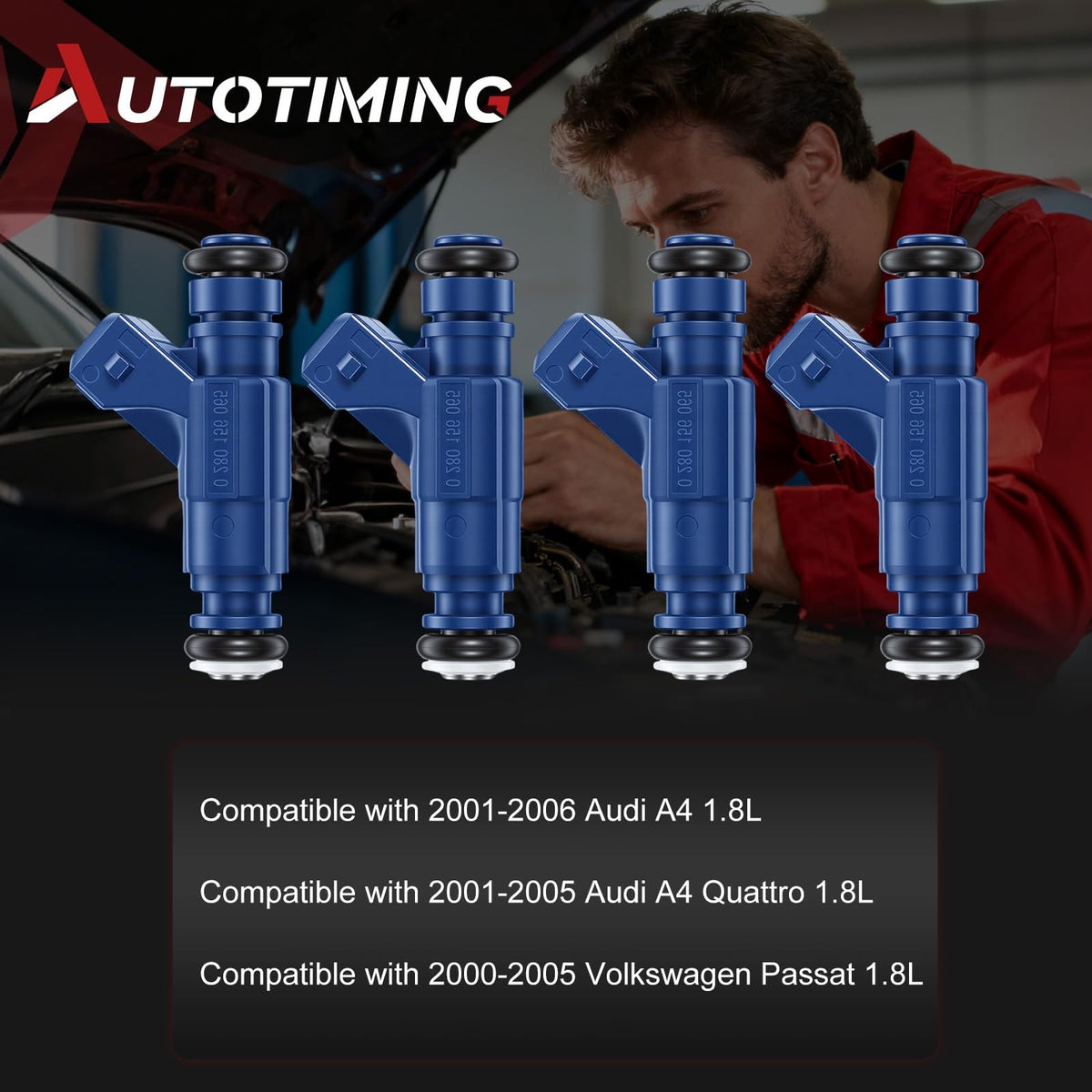 Fuel Injectors Set of 4 Compatible with 2001-2006 Audi A4 1.8L