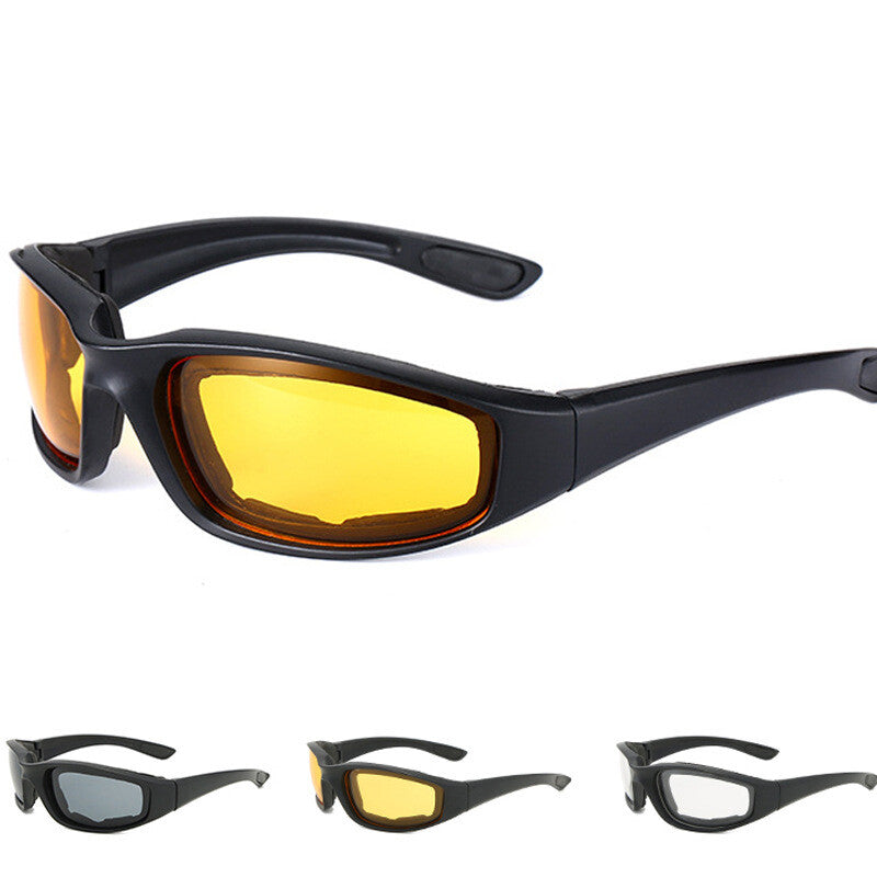 Motorcycle Riding Glasses 3 Pairs UV400 Shield Clear Smoke Yellow Padded Comfortable