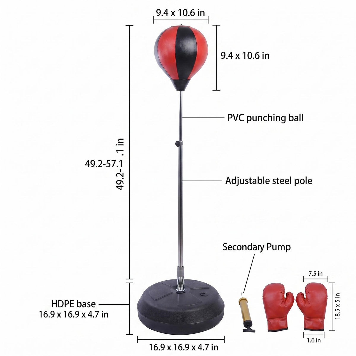 Adjustable Steel Spring Boxing Ball Stand with HDPE Base for Punching Reflex Training