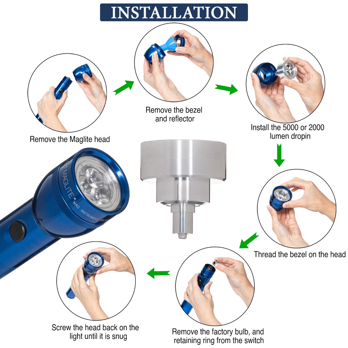 LED Conversion Kit for Maglite Flashlight 2500 Lumens 3-4 D Cell Fits