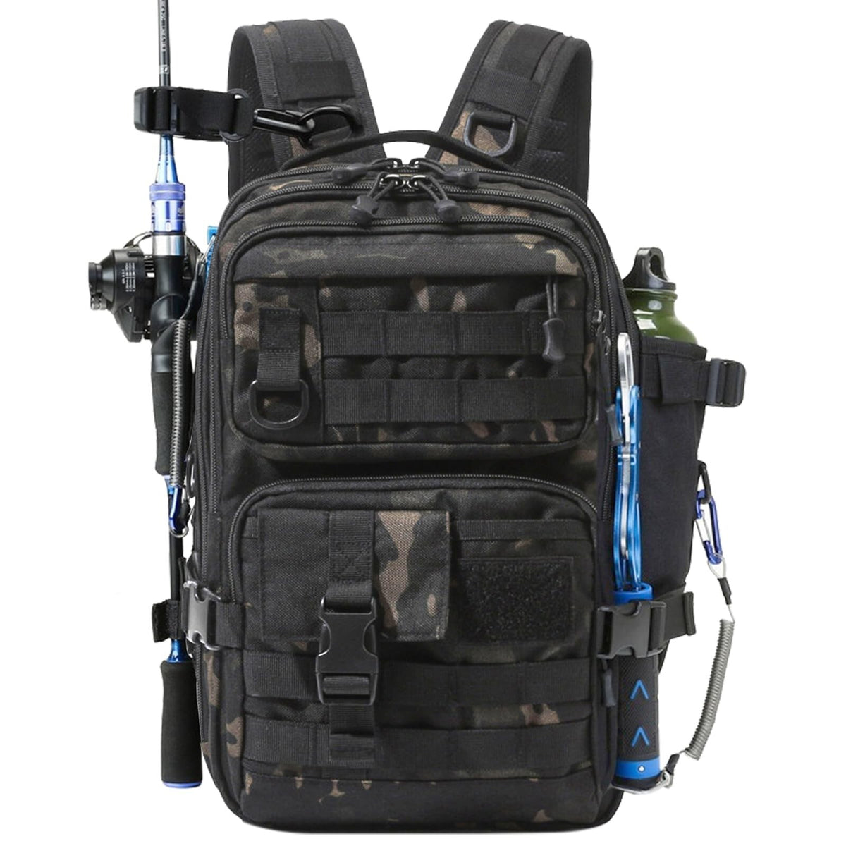 Waterproof Fishing Tackle Backpack with Rod Holder, Multiple Storage Pockets