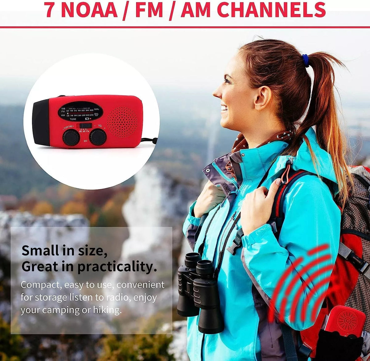 Emergency Weather Radio with Solar Crank Power Bank & LED Flashlight