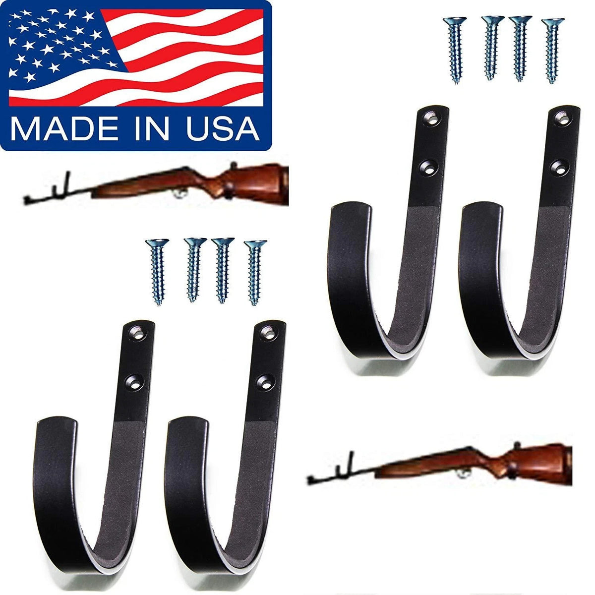 Wall Mount Rifle & Shotgun Hangers Pack of 4 - Secure Gun Storage Hooks