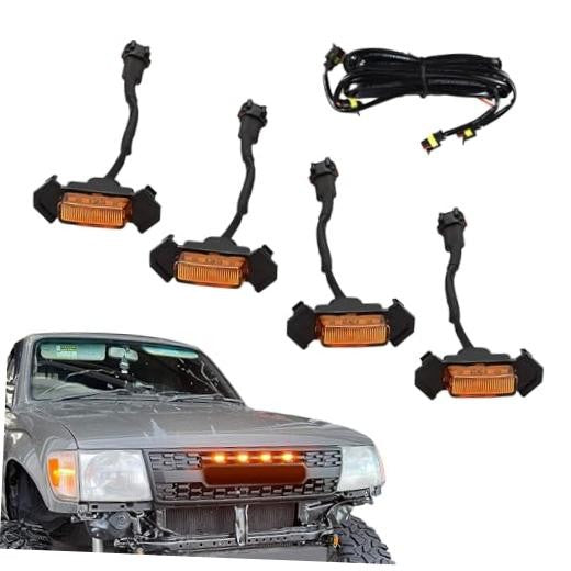 4PCS Amber LED Grill Lights with Fuse Adapter for Trucks - Waterproof Front Bumper Lamps