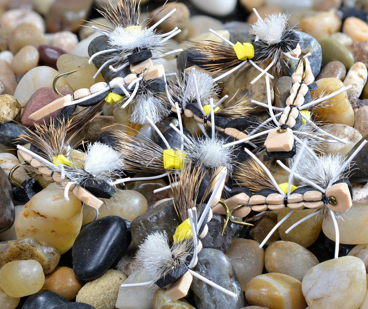 Dozen Foam Hopper Fishing Flies with Mustad Hooks for Trout & Summer Casting