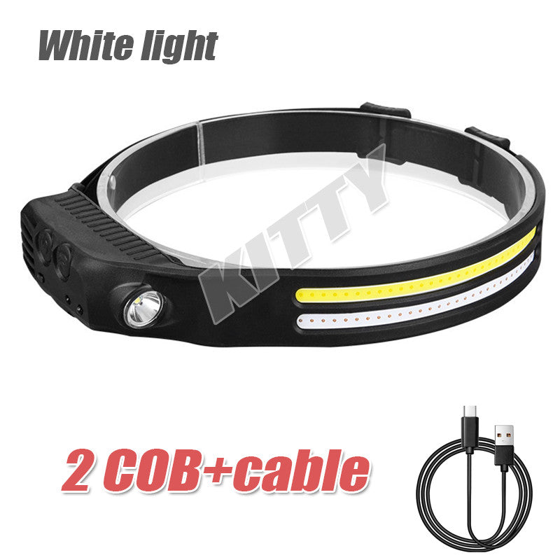 Rechargeable LED Headlamp with COB & XPE Lights, USB Work Light, Waterproof