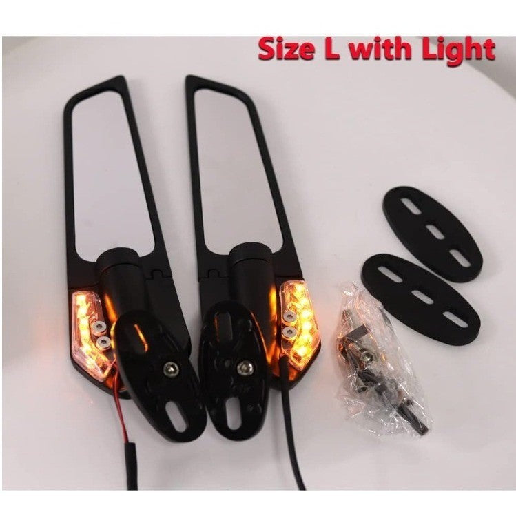 Motorcycle Winglet Mirrors with LED Turn Signals Matte Black Adjustable Pair