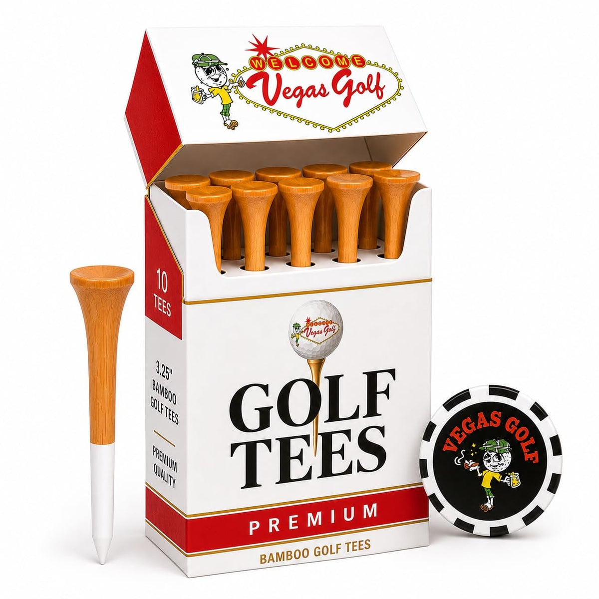 Golf Tees 10 Pack - Premium Bamboo 3.25 Inch Golf Accessories for Men & Women