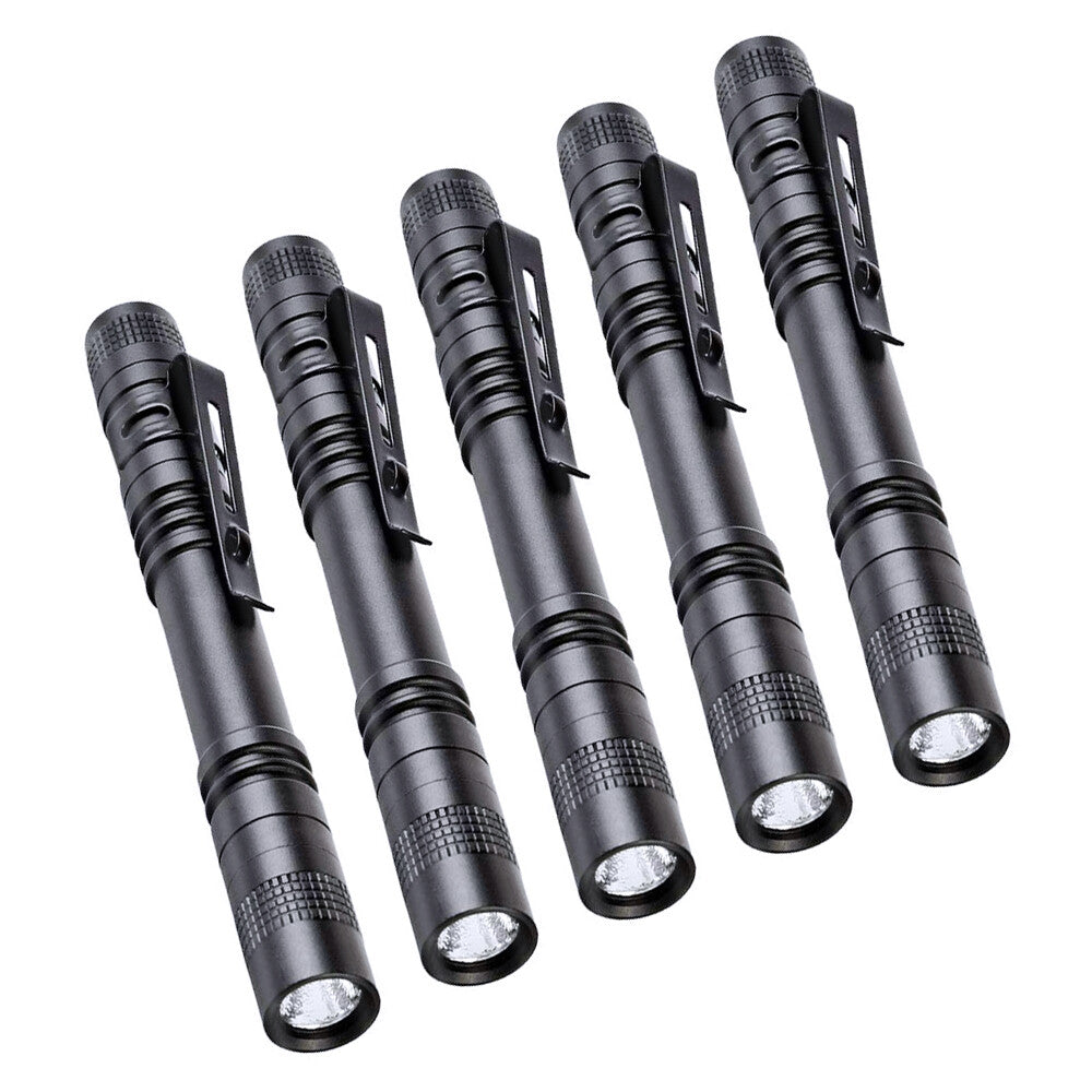 Mini LED Flashlight Pen Clip Set - Portable Waterproof Torch 5 Pack