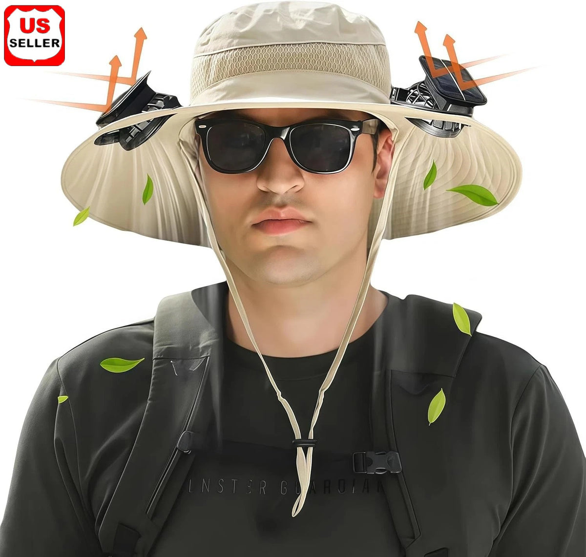 Unisex Outdoor Wide Brim Sun Hat with Solar Fan UV Protection for Hiking Camping
