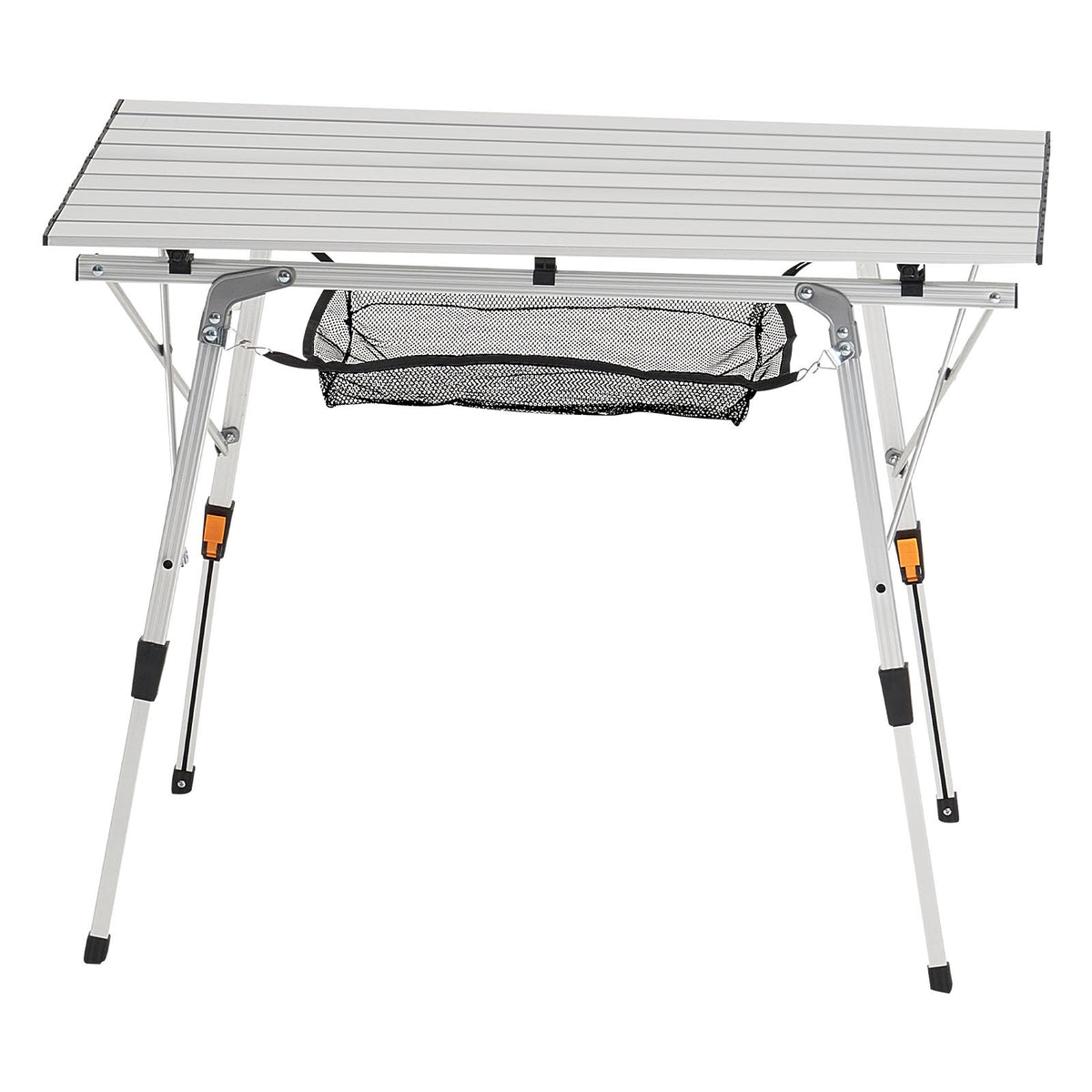 Portable Folding Aluminum Camping Table with Roll-Up Top & Mesh Shelf