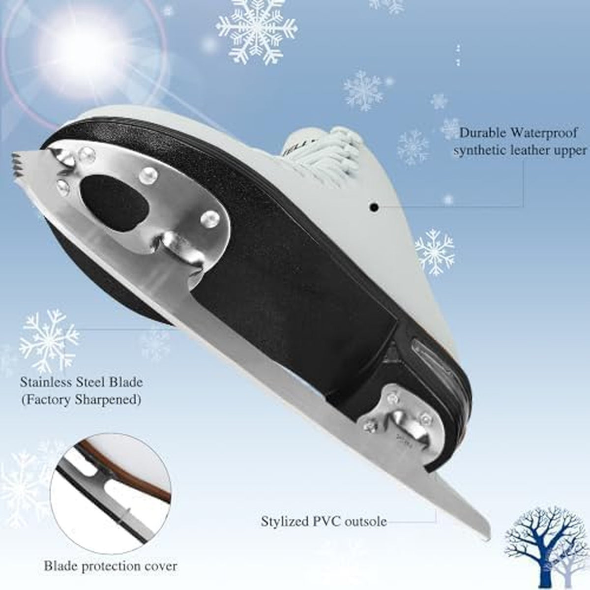 Unisex Figure Ice Skates for Women and Men, Recreational Skating Shoes with Stainless Steel Blades