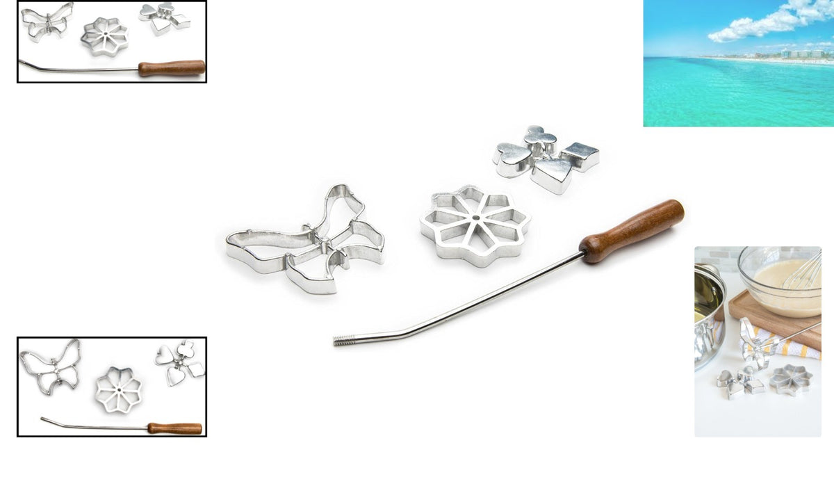 4-Piece Rosette Iron Set for Scandinavian Cookie Baking - Cake & Pastry Tools