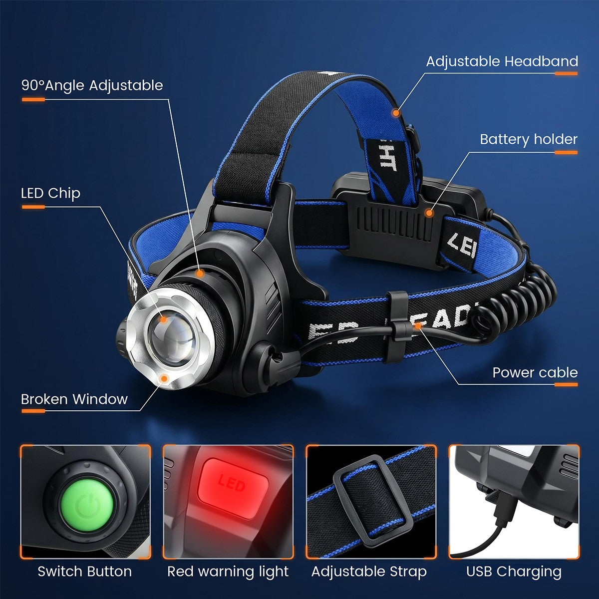 4-in-1 LED Hunting Headlamp with Red Green Blue Light Outdoor Head Torch