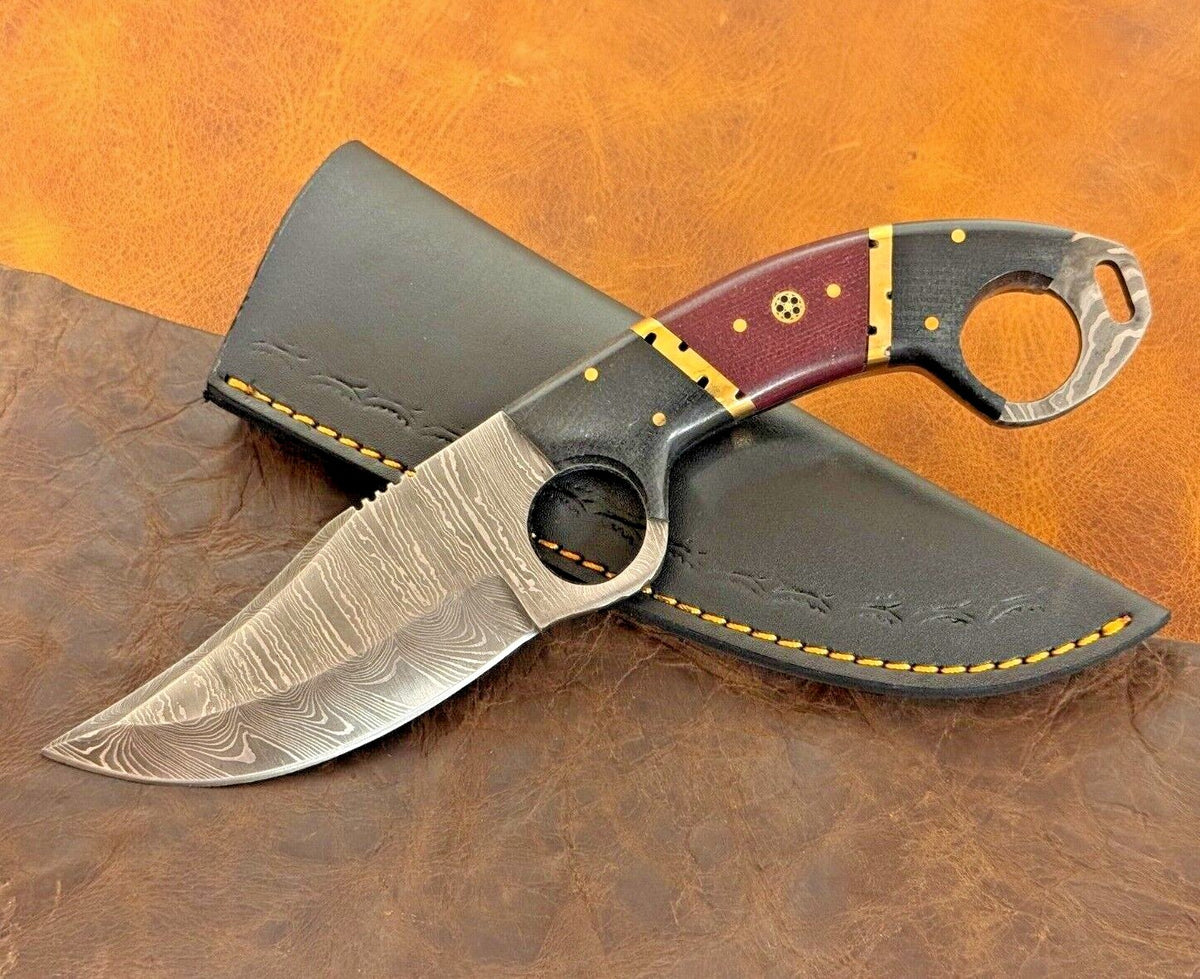Handmade Damascus Folding Knife with Multiple Color Variants