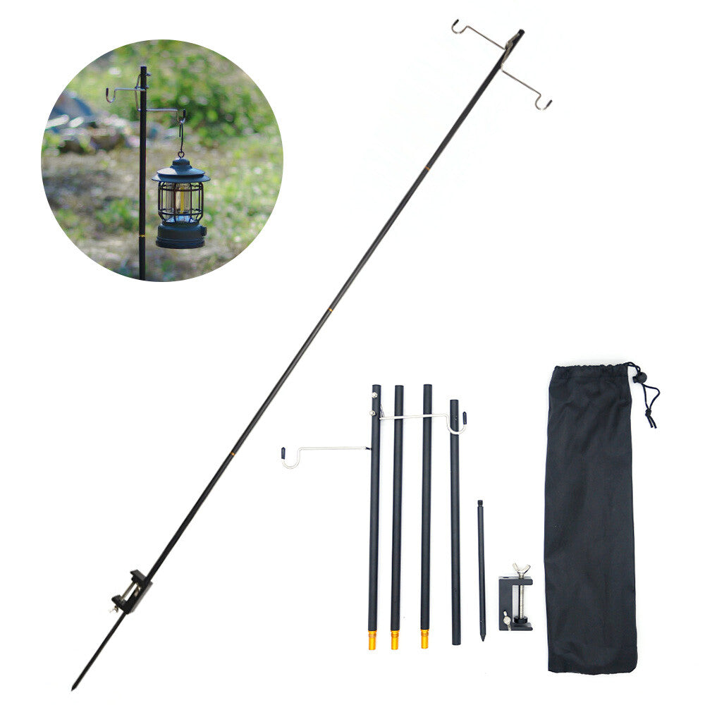 Adjustable Folding Camping Lamp Stand with Hooks for Outdoor Lighting