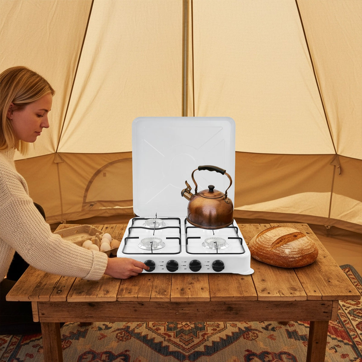 Portable 4-Burner Gas Camping Stove with High Power & Safety Features