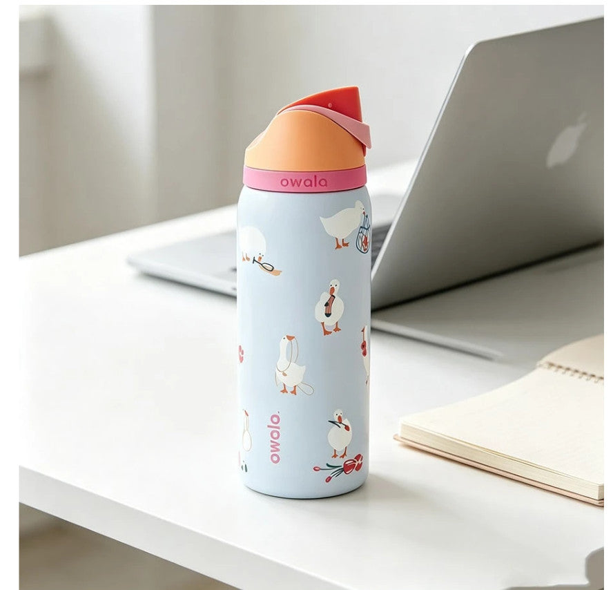 32 oz Insulated Water Bottle with Silly Goose Design - FreeSip Spout, Leak-Resistant Lid