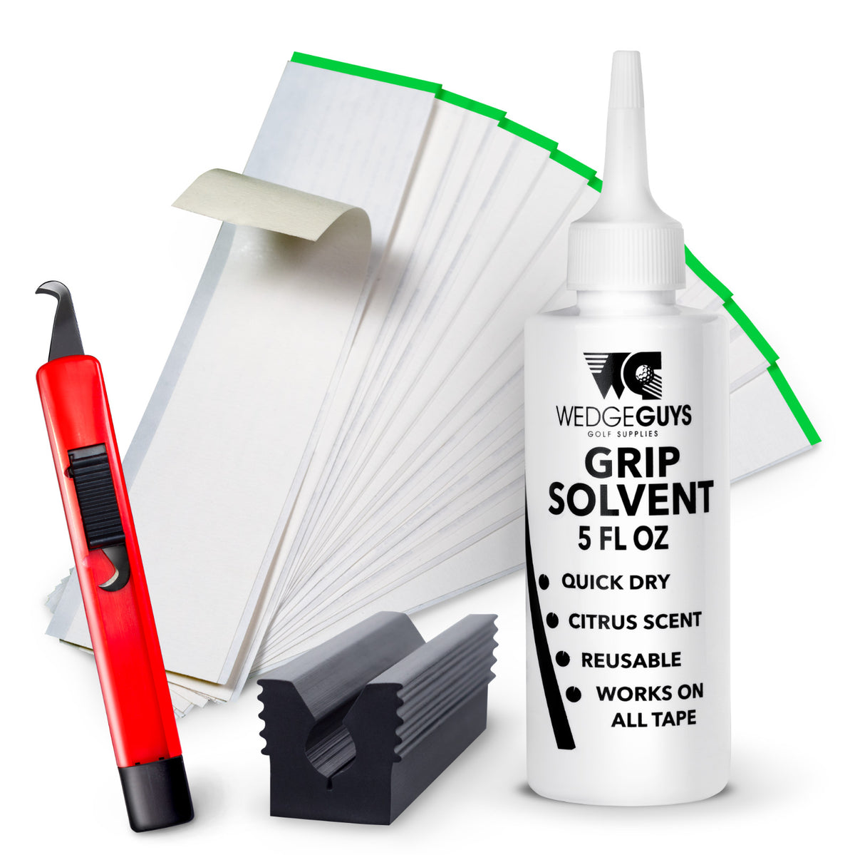 Golf Club Regripping Kit with Grip Tape Solvent Clamp & Hook Blade - Fits Up to 8 Clubs