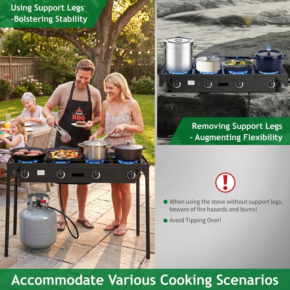 Portable Propane Burner Stove with 1-4 Gas Burners for Outdoor Cooking and Camping