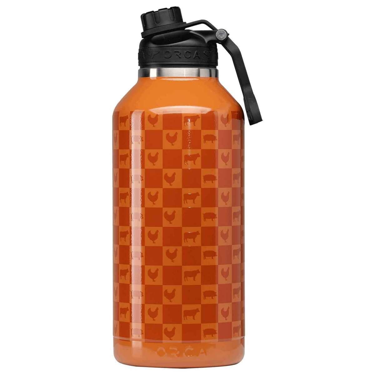 Insulated Stainless Steel Water Bottle 66 oz Checkered Farm Orange