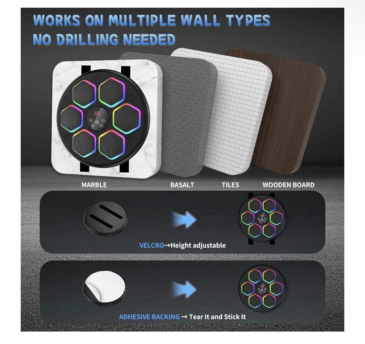 Bluetooth Wall Boxing Trainer with LED Lights & Gloves - 12 Modes