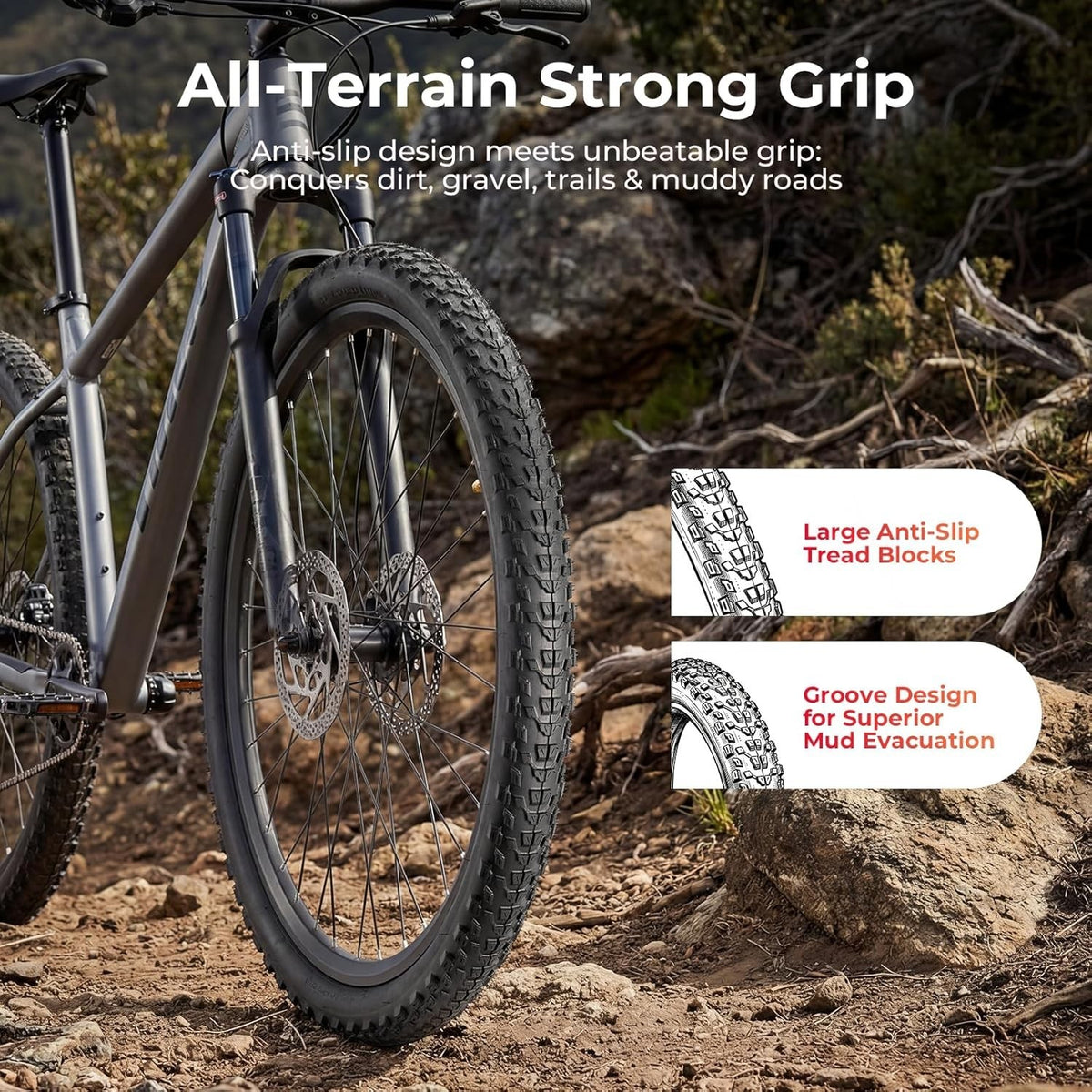 Mountain Bike Tires 26x2.2 Inch with Inner Tubes & Tire Levers - All-Terrain Puncture Protection