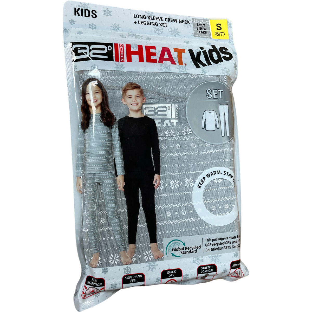 Kids Heat Set Base Layer Leggings and Long Sleeve Shirt - Snowflake Grey