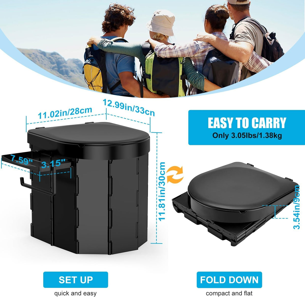 Portable Camping Toilet with Phone Shelf and Toilet Paper Holder