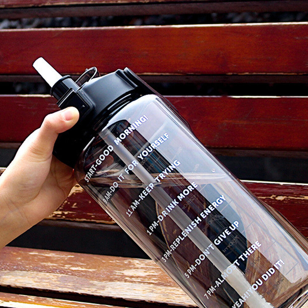 Motivational Half Gallon Water Bottle with Time Marker and Straw - 64 oz BPA Free Hydration Bottle