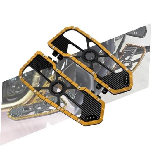Harley Motorcycle Driver Floorboard Pegs - CNC Aluminum Footboards with Anti-Slip Surface, Yellow & Black Finish