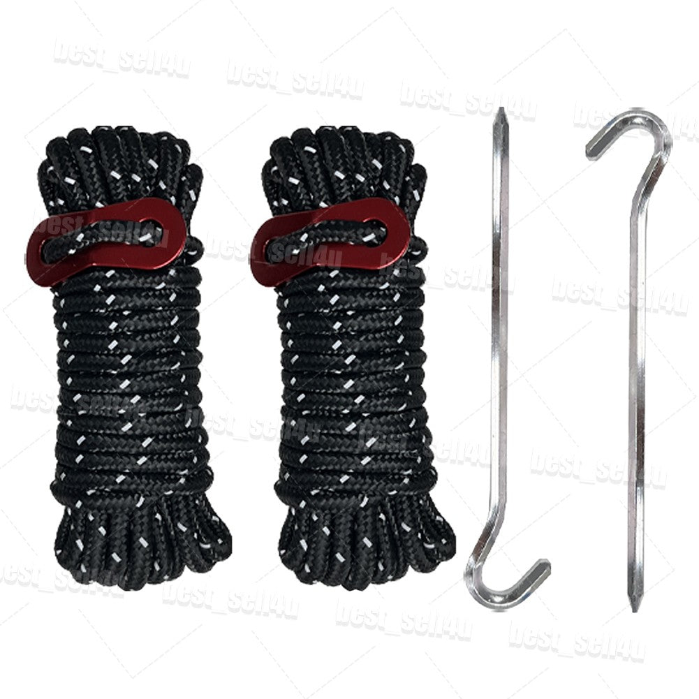Reflective Tent Guy Lines Kit with Aluminum Tensioners and Stakes - Heavy Duty Camping Rope Set