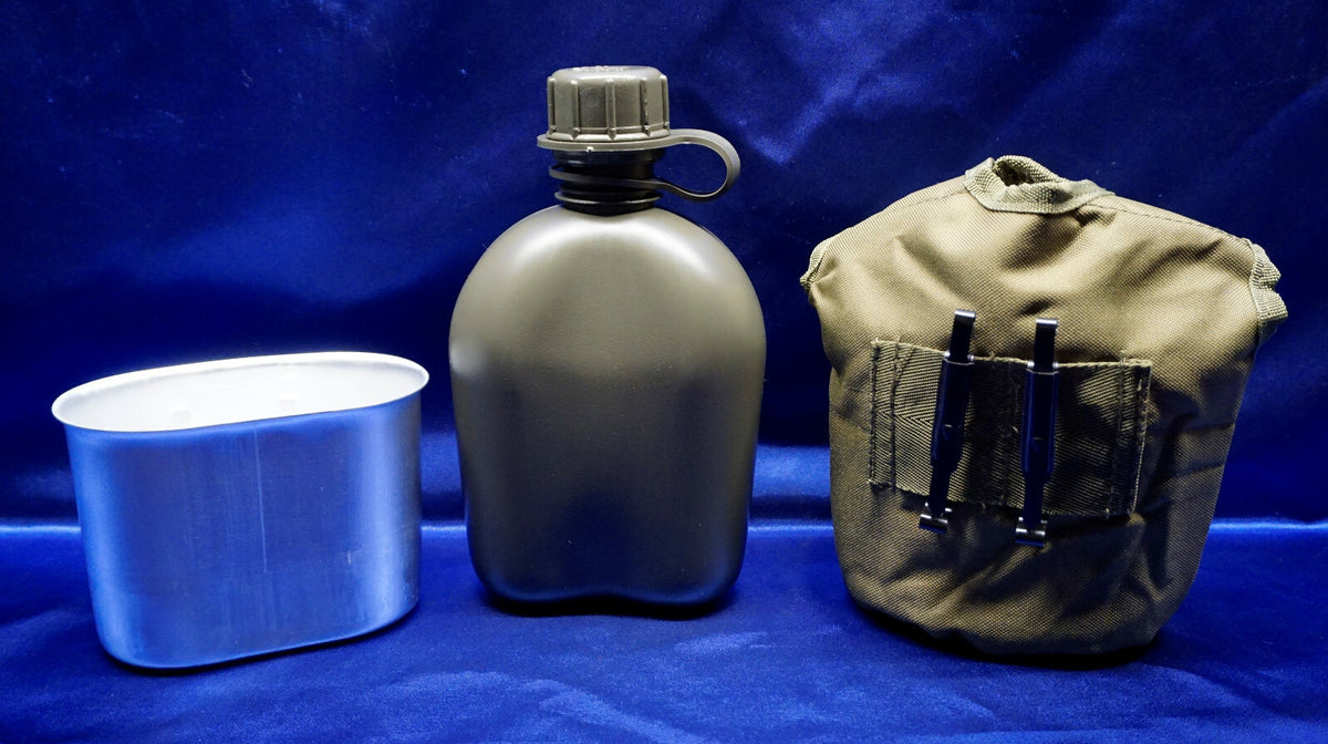 Military Style 1 Quart Water Canteen Set with Cover and Cup for Camping & Survival