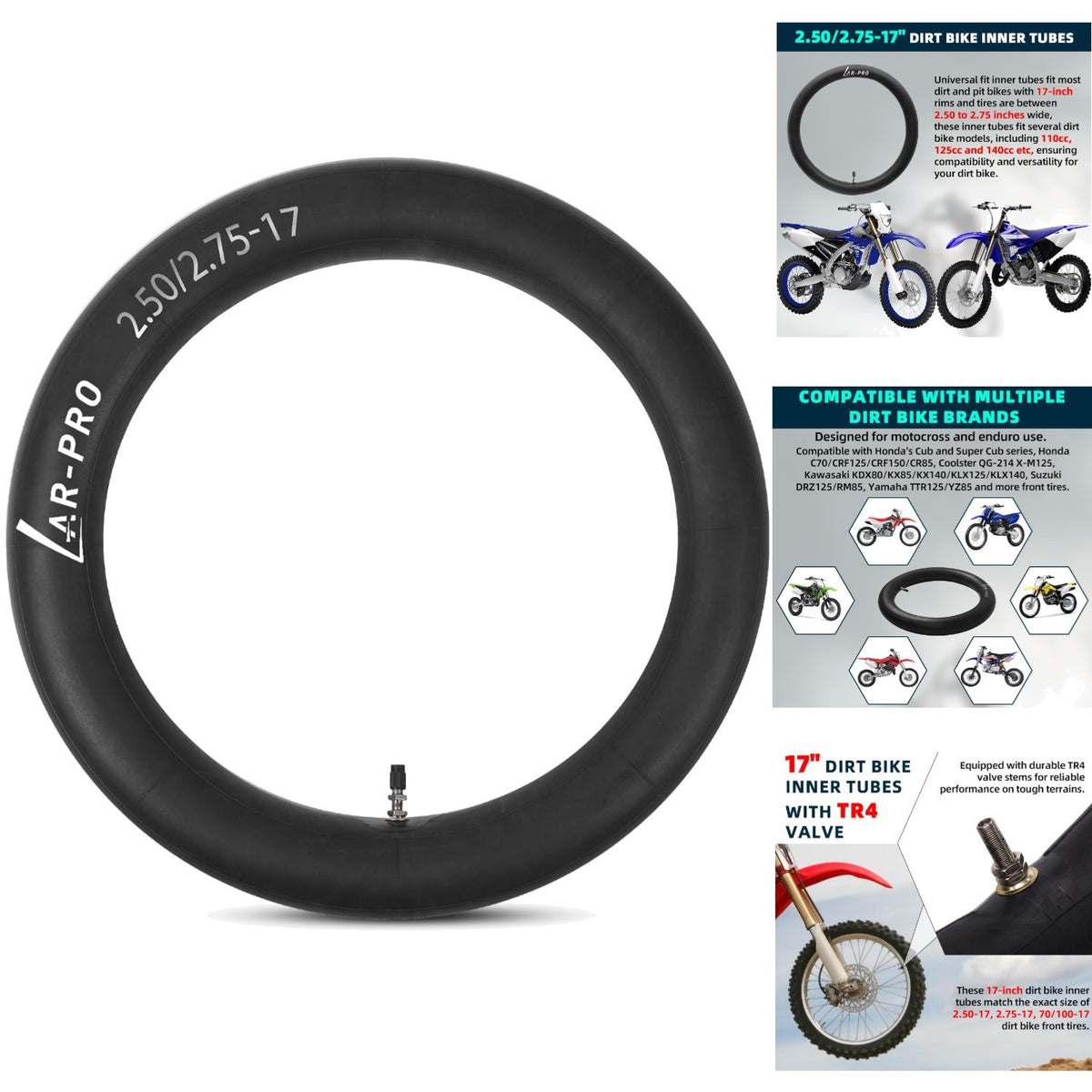 70/100-17 Dirt Bike Inner Tube Heavy Duty with Straight Valve Stem - Universal Fit