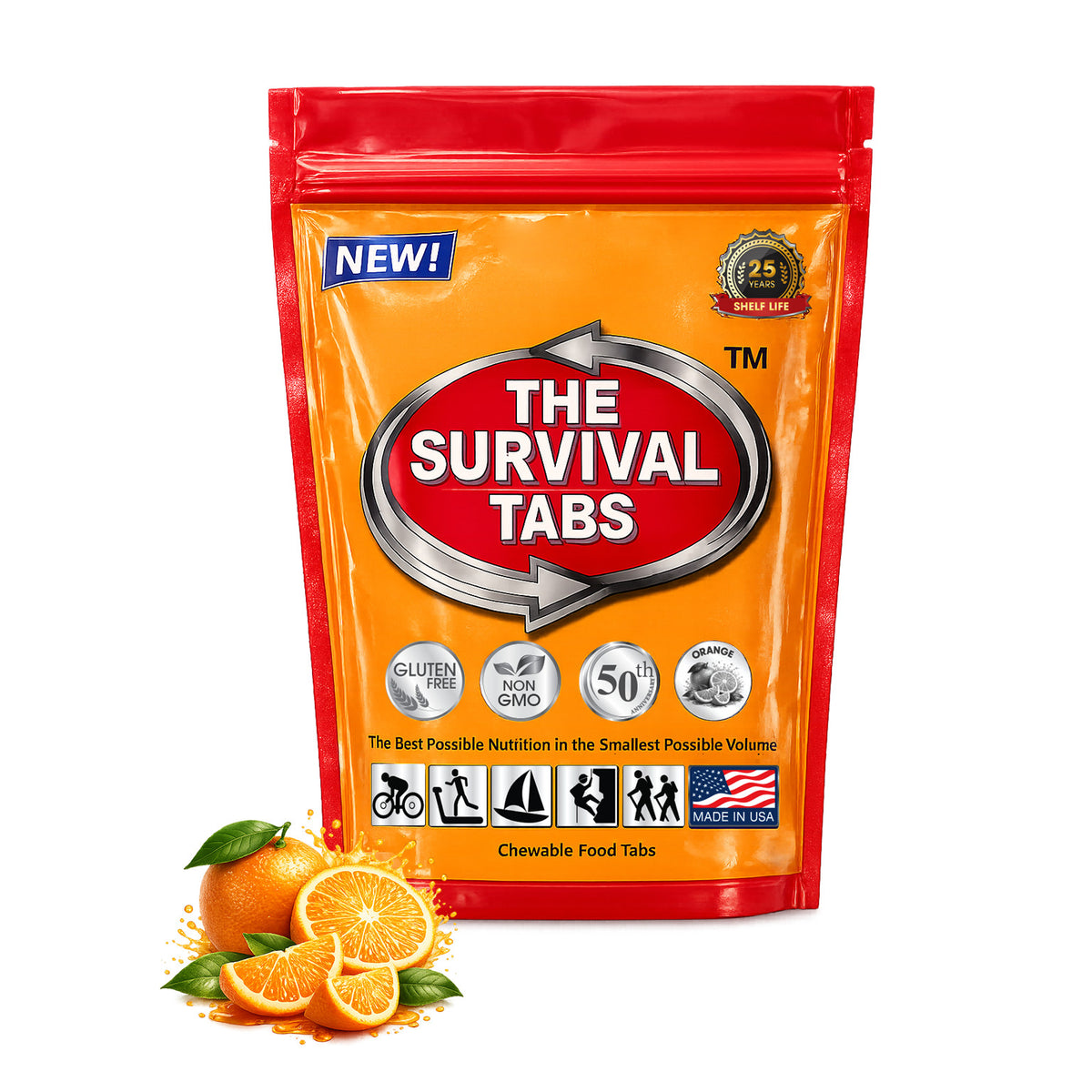 Emergency Survival Food Tabs Orange, 24 Chewable Tablets with 25-Year Shelf Life