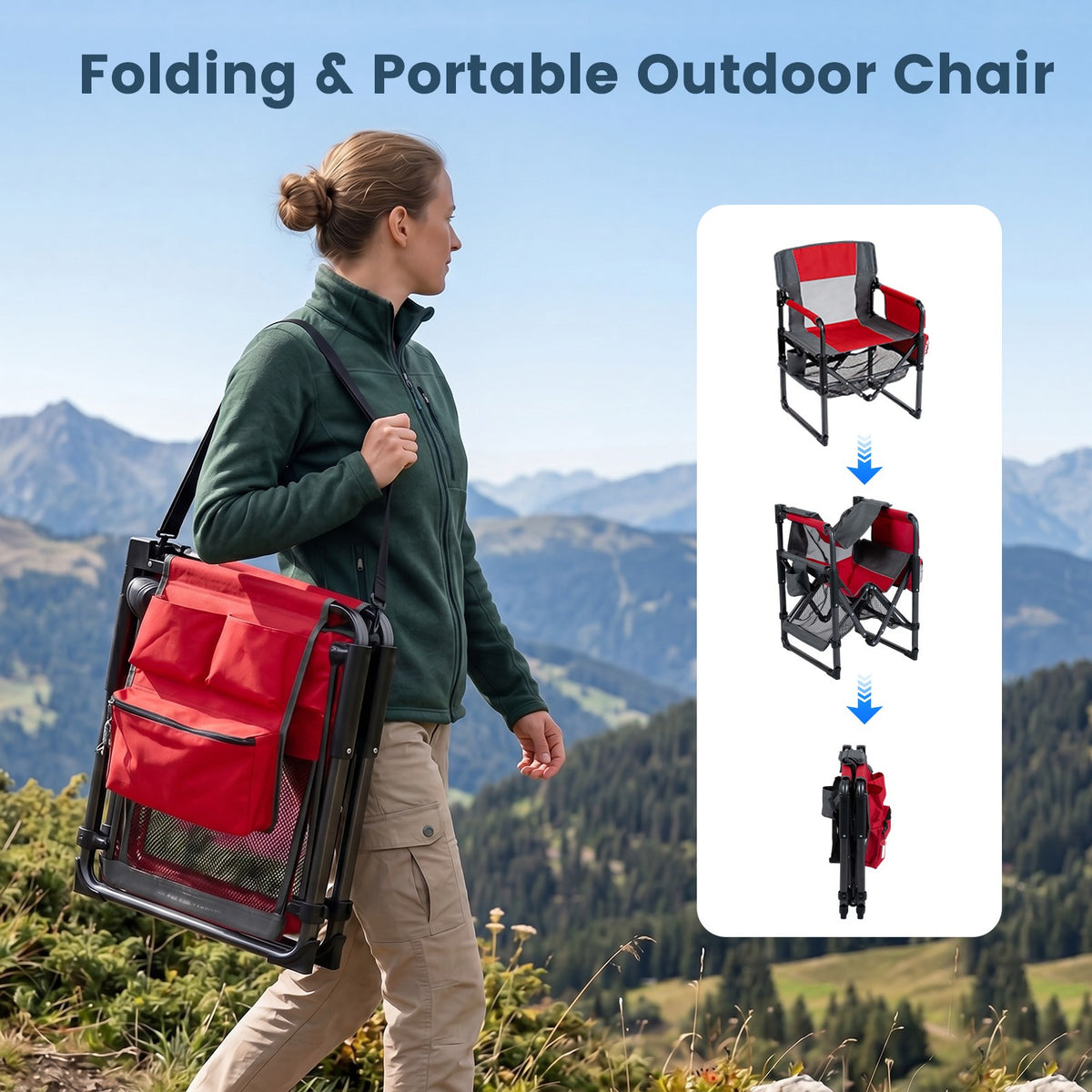 Heavy Duty Camping Chair with Cup Holder & Side Pocket for Adults