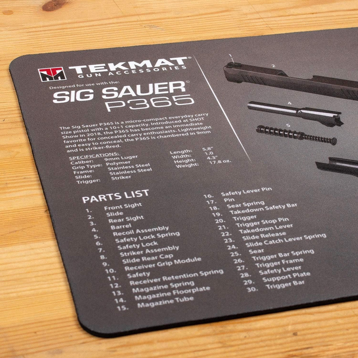 Gun Cleaning Mat Waterproof Scratch Proof 11x17 for Sig Sauer P365