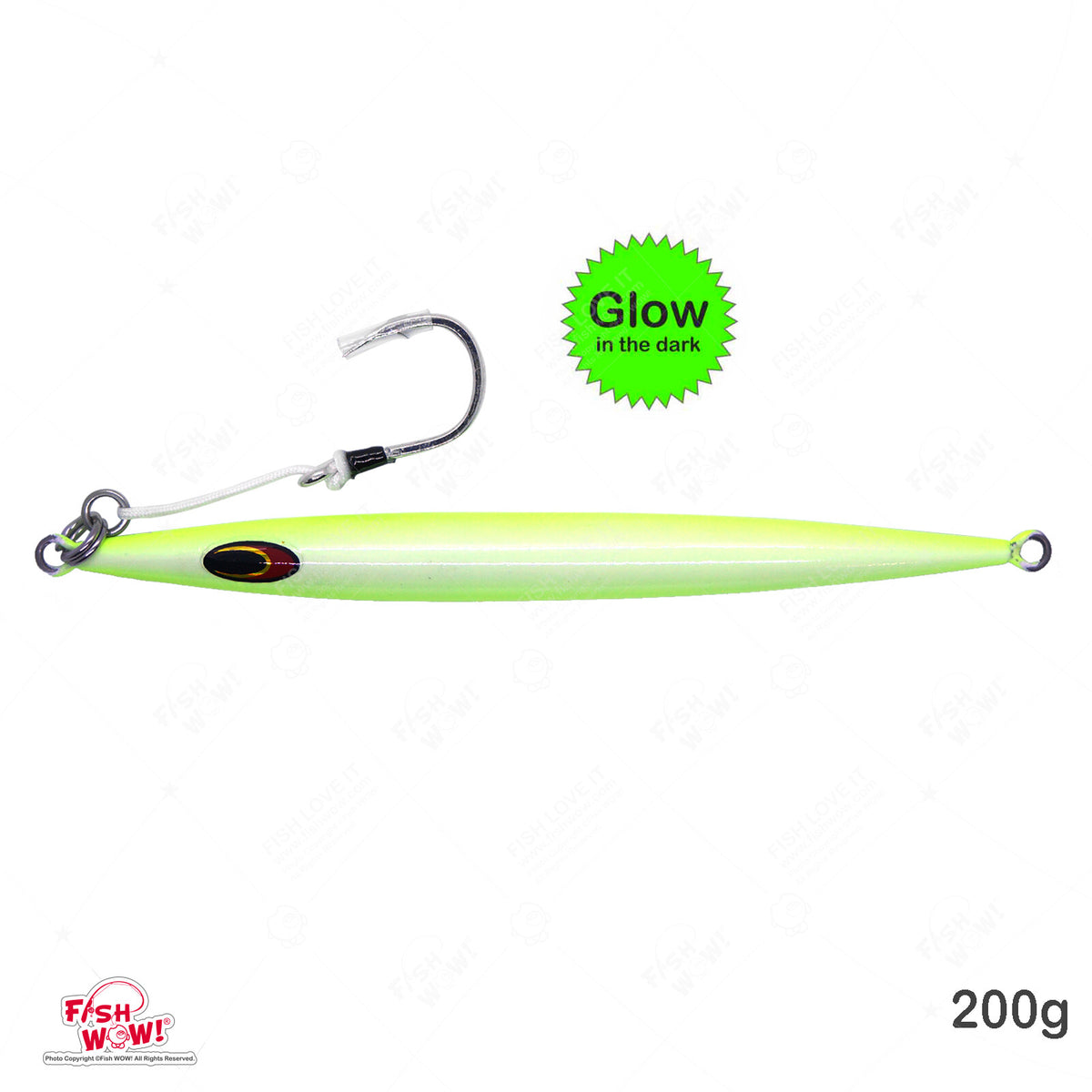 200g Glow Fast Sinking Jig with BKK Hook for Deep Water Fishing - 3 Pack