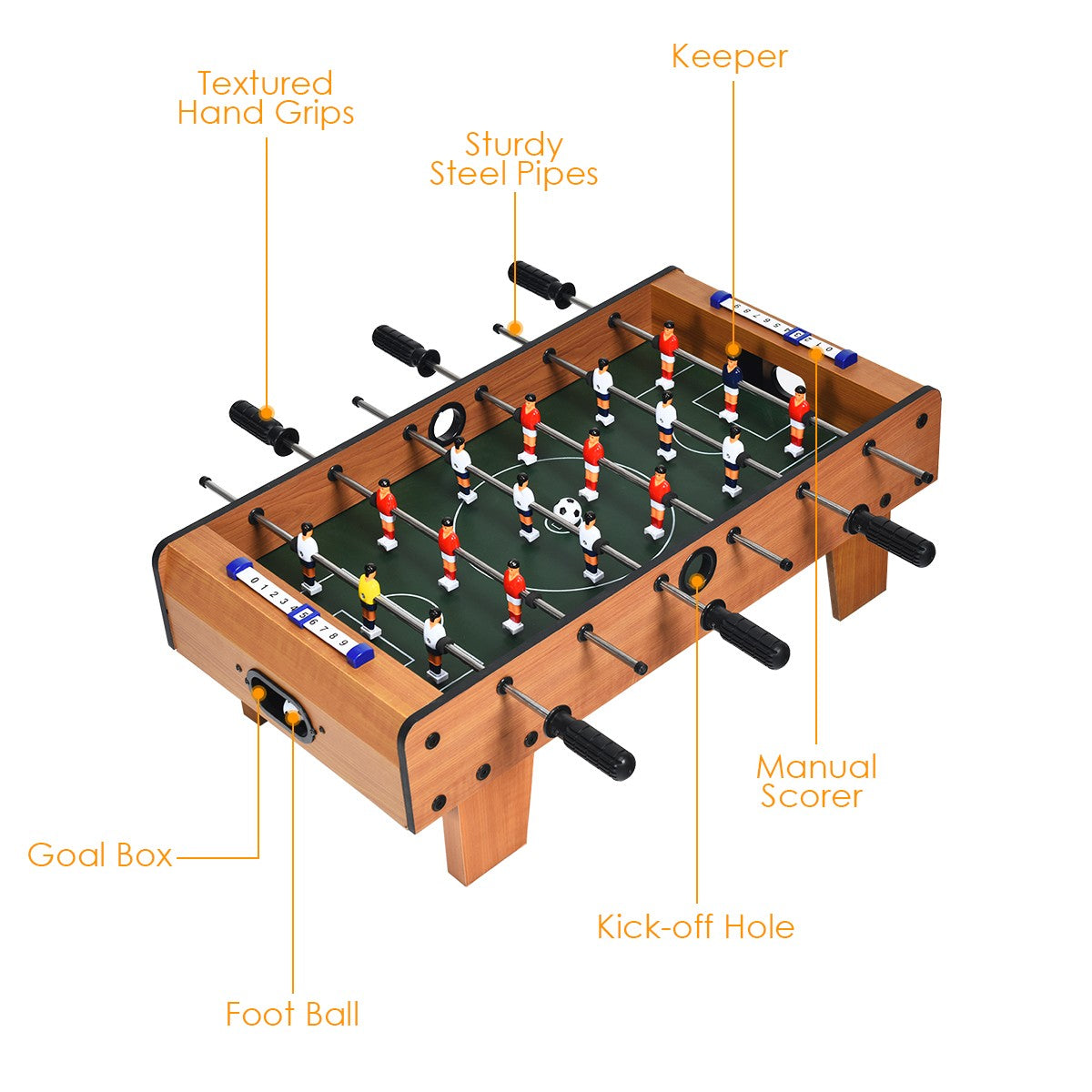 Tabletop Foosball Table 27" Mini Soccer Game | 2 Players with 6 Rods