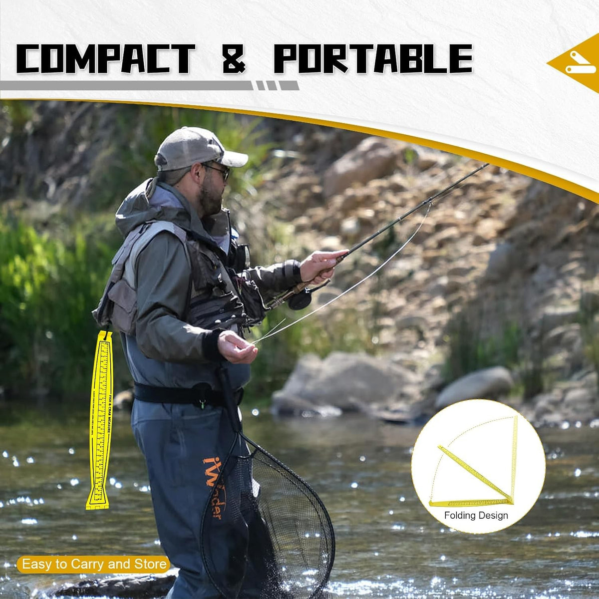Foldable Fish Measuring Board 32-Inch with Lanyard - Waterproof & Lightweight