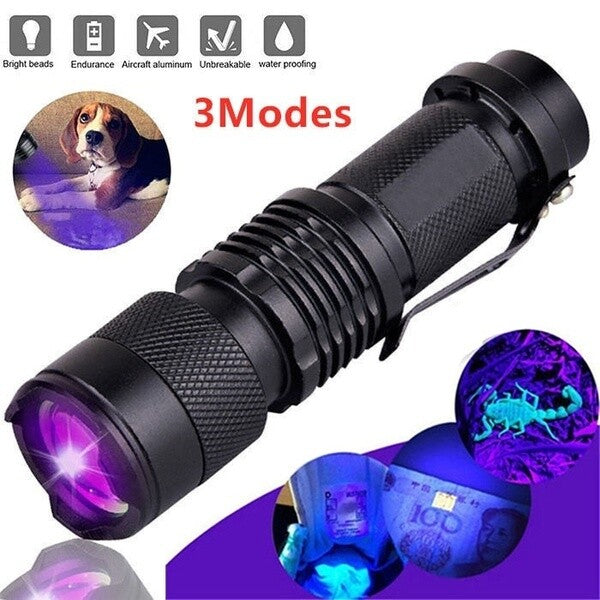 UV Ultra Violet LED Flashlight Blacklight Inspection Lamp 395 NM Waterproof